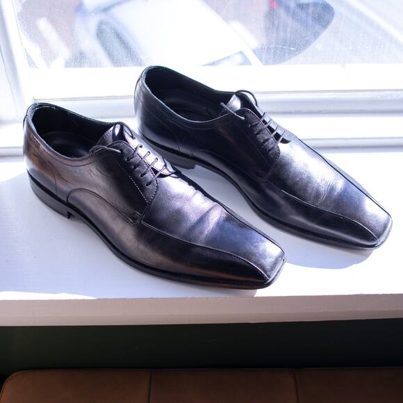 Hugo Boss Black Leather Dress Shoes Square Toe Size 9 - Picture 2 of 8